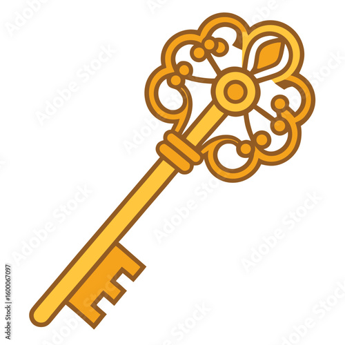A classic simple key with intricate, well-defined details, on a plain white background, symbolizing access, security, and solutions.
