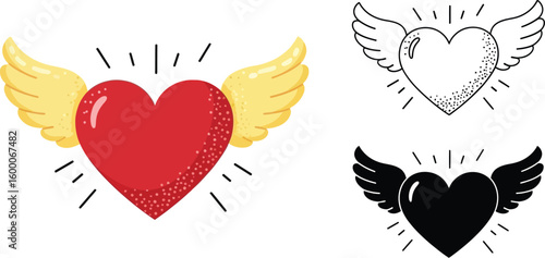 Flying heart vector illustration set for valentine's day love and romance design elements graphics