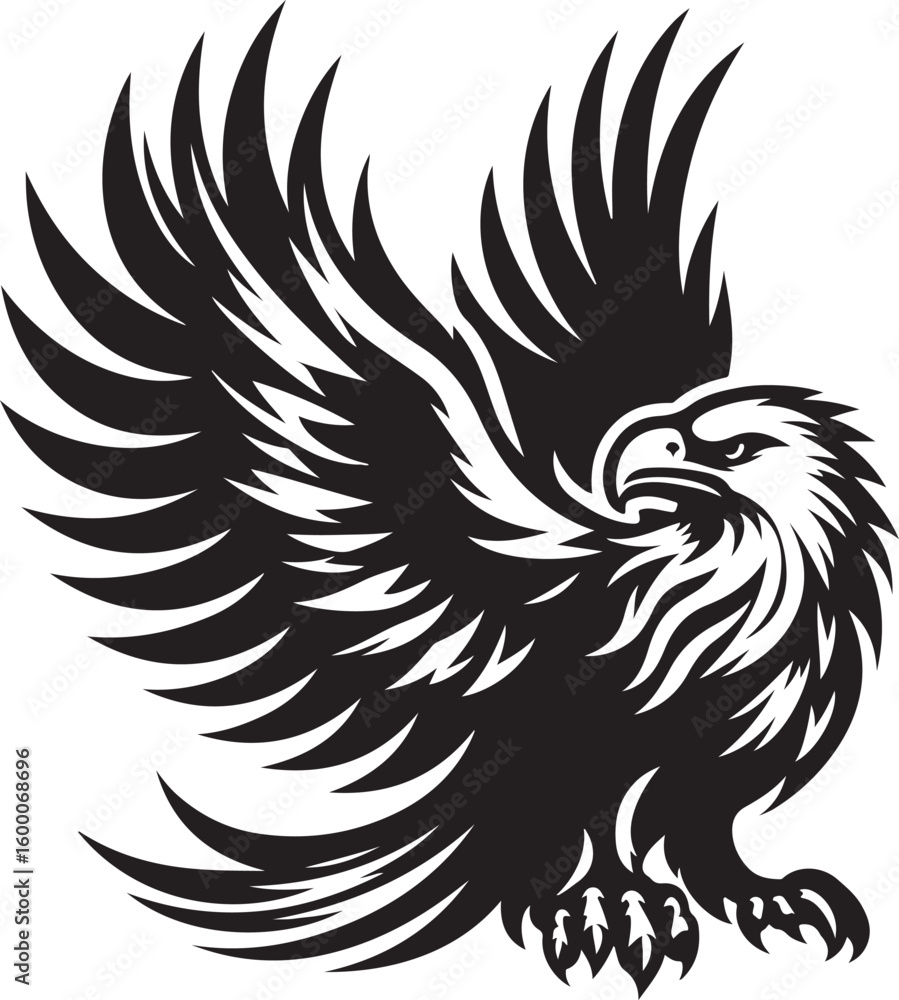 Fototapeta premium Eagle flying vector, Eagle bird clipart, African hawk flying vector silhouette illustration 