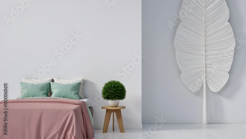 Bedroom interior design with pink bed and green pillows modern home decor ideas