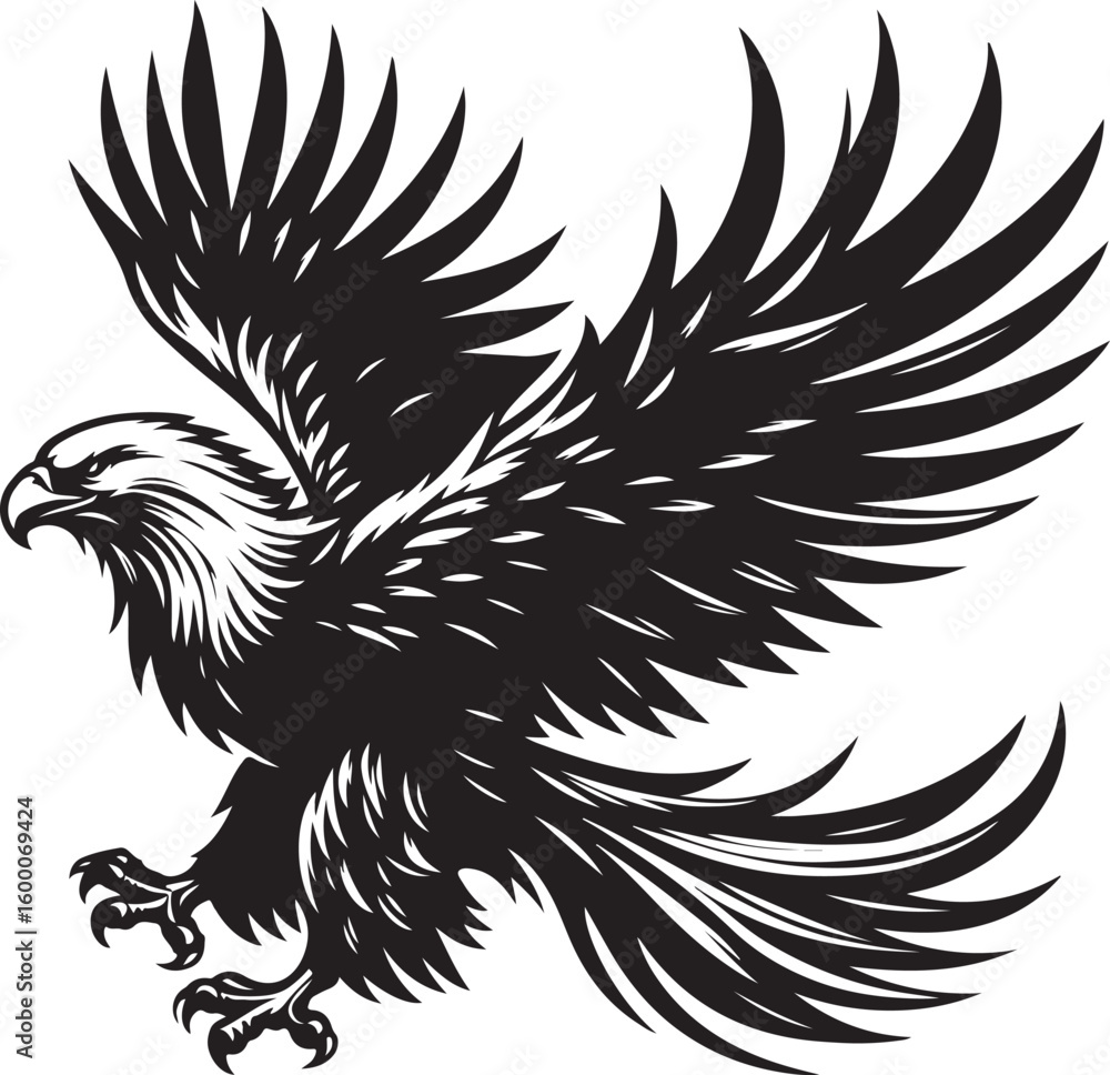 Obraz premium Eagle flying vector, Eagle bird clipart, African hawk flying vector silhouette illustration 