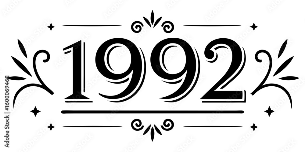 Obraz premium Ornate black numbers nineteen ninety two with decorative elements vector