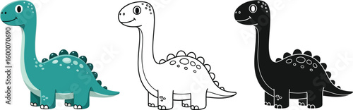 Cute cartoon dinosaur vector illustration set for kids design and coloring book page diplodocus image