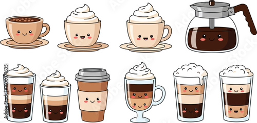 Cute coffee drinks illustration vector art for cafe menu design and coffee shop promotion material design