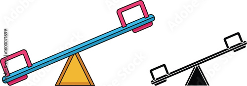Find clip art of a seesaw for kids playground equipment and balance beam in color and black and white