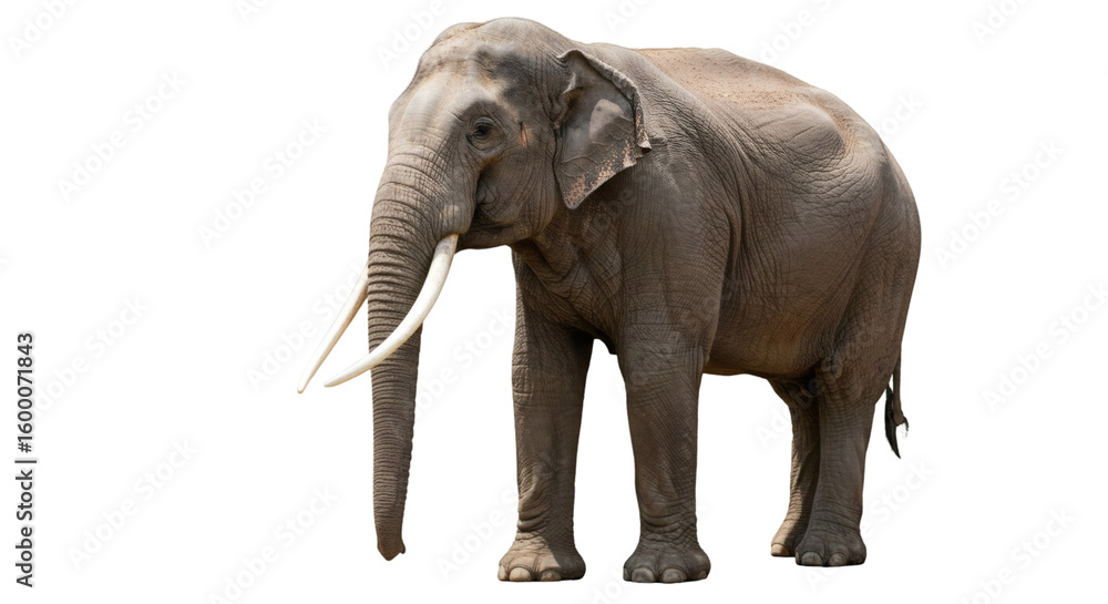 Fototapeta premium Mature elephant standing against a black background.