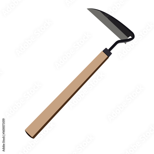 Metal garden hoe with wooden handle illustration isolated on white background
