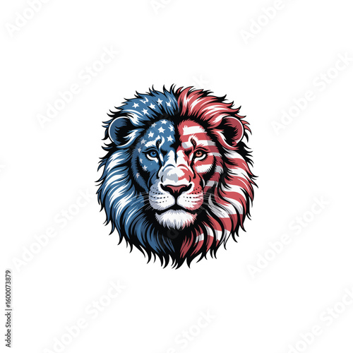 Lion head with American flag mane and face details animal