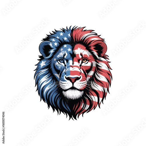 Lion head with American flag pattern on mane and face animal wildlife