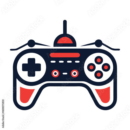A futuristic sleek drone controller icon, isolated on a white background, symbolizing modern technology, aerial photography, and remote control.