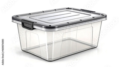 Transparent plastic storage bin container with lid isolated on white background