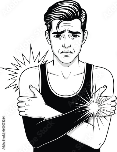 Man shivers with arms crossed, showing discomfort and cold sensation