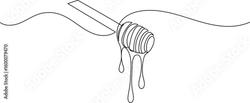 Honey dipper continuous one line drawing isolate outline vector illustration