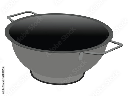 Black metal wok pan with handles illustration 