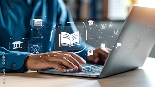 e-learning concept, online webinars, education on the internet. 4k video