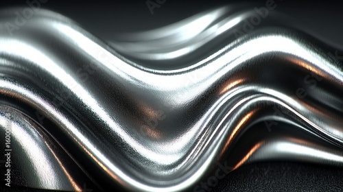 Wallpaper Mural Smooth reflective metallic waves with subtle highlights and textured dark background Torontodigital.ca