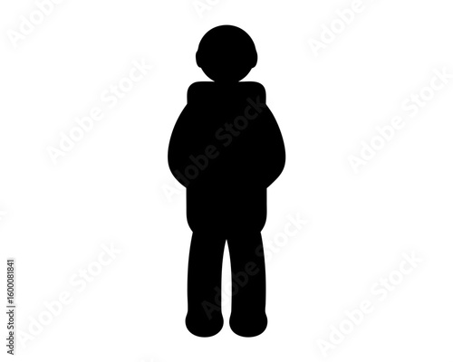 Silhouette of a person with a large jacket standing with legs apart