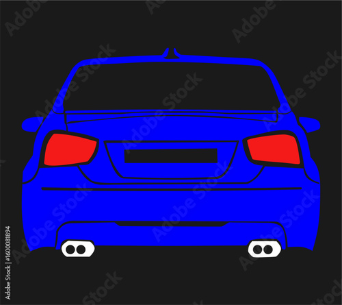 Blue Sports Car Rear View Vector Illustration