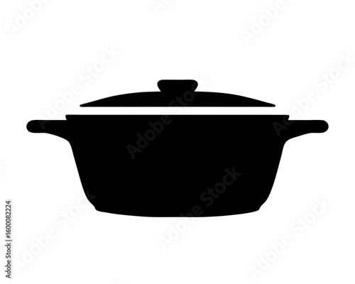 Stylized black silhouette of a lidded casserole dish, suitable for cooking