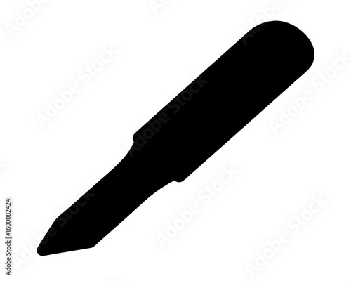 Black silhouette of a soldering iron with rounded handle and tipped end