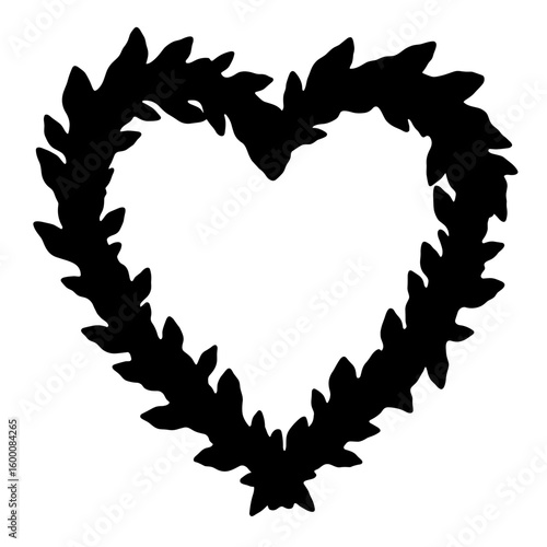Silhouette heart frame with garland – Holiday wreath decoration, copyspace