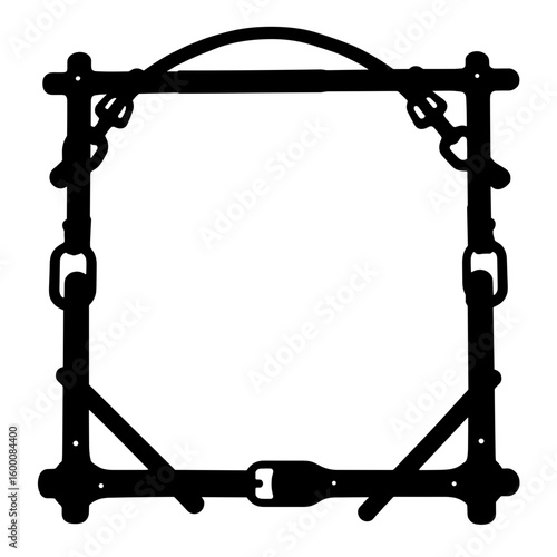 Silhouette of harness buckles frame, equestrian gear design, copyspace