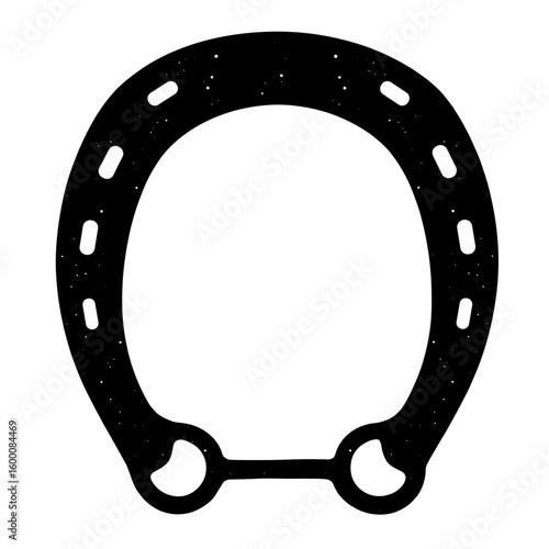 Silhouette horseshoe and bit combo, equestrian gear symbol, copyspace