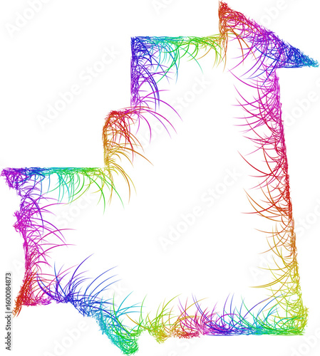 Rainbow sketch outline map of Mauritania 