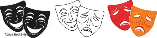 Comedy and tragedy theater masks representing emotions and drama
