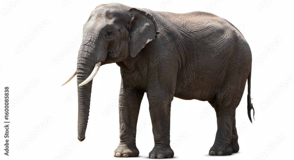 Fototapeta premium Full shot of an elephant against a white background.