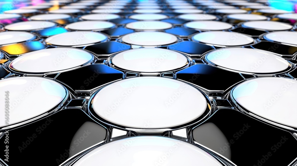Fototapeta premium Abstract Colorful Lights Reflecting on White Circles Grid Pattern
