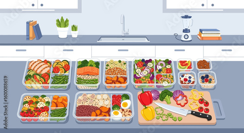 Healthy Meal Prep Containers Filled With Diverse Nutritious Food Ready For The Week