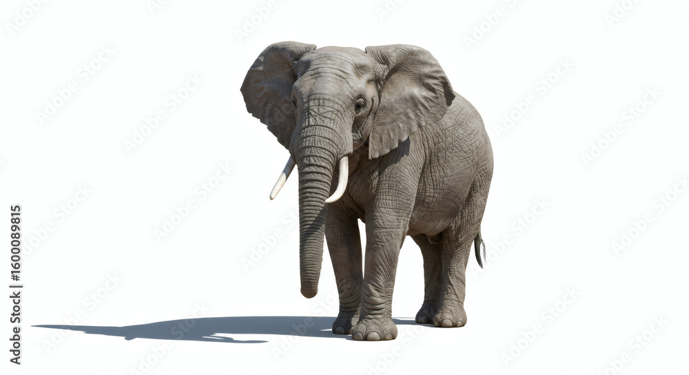 Fototapeta premium Gray elephant standing on a white background.