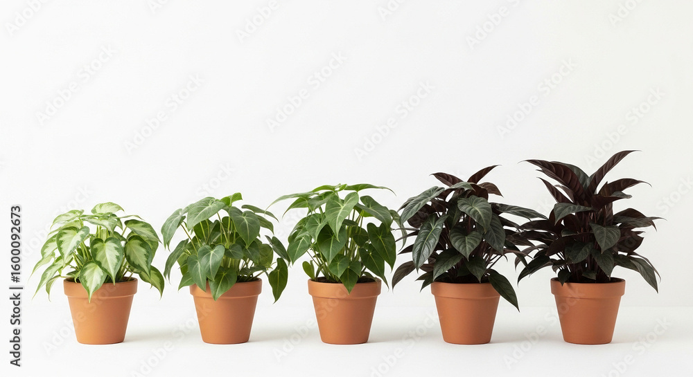 Obraz premium Collection of various houseplants in pots isolated on white background