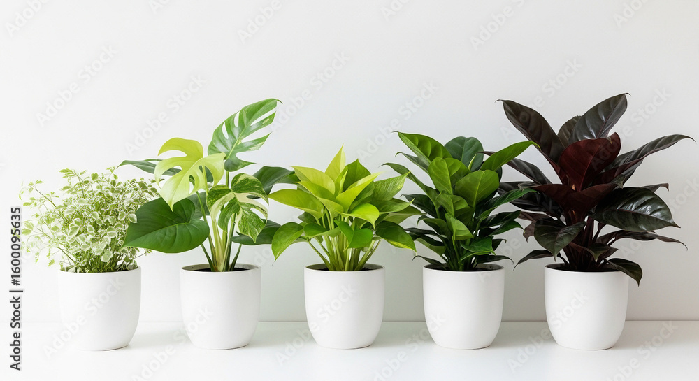 Obraz premium Collection of various houseplants in pots isolated on white background