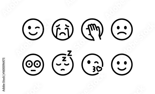 Simple line art emoji icons for messaging and social media graphics