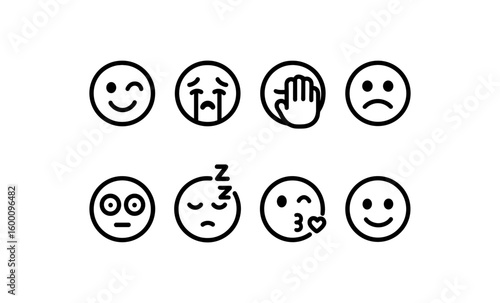 Minimalist emoji set: expressions and emotions in simple line art