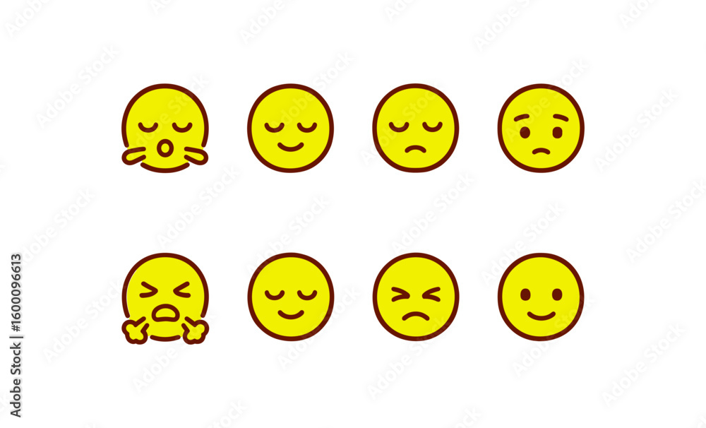 Fototapeta premium Set of simple emoji faces expressing various emotions