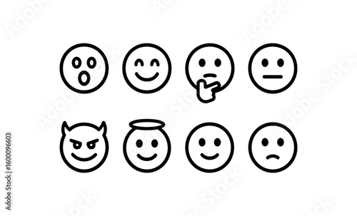 Set of linear emoji faces depicting various expressions