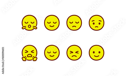 Set of simple emoji faces expressing various emotions