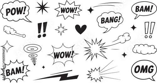 Comic Book Style Speech Bubbles and Sound Effects Vector Illustration Set