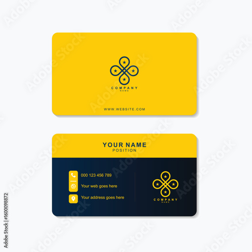 Elegant business card design with yellow and blue color scheme for professional networking