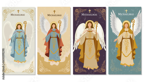 Elegant Michaelmas Illustration of Archangel Michael with Staff