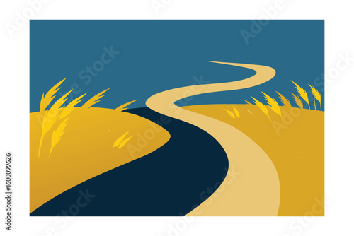 Path Through Tall Golden Grass Waving In Breeze