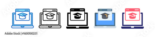 Online Education Multiple Style Icon Set Collection.  