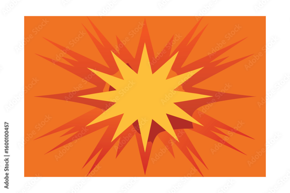 Naklejka premium Orange Boom Explosion Sharp Edges Dots Behind