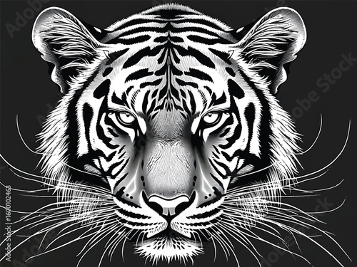 Tigger lines art carbon painting for decorate new products. wildlife, biological, draw, dangerous, natural, elegant, terrifying, arrogant, cat, animal, feline, art, beauty, fashion .