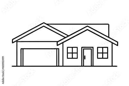 Line Illustration Of A Single Story Suburban Home