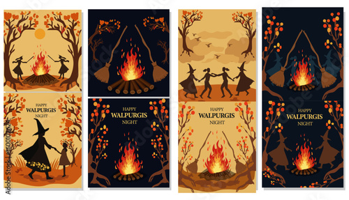 Festive Walpurgis Night Dance Around the Bonfire Illustration