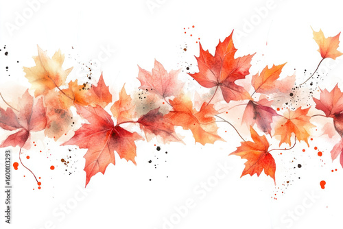 Fototapeta Naklejka Na Ścianę i Meble -  PNG Vibrant watercolor autumn leaves illustration.